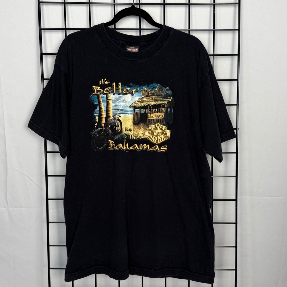 Vtg Harley-Davidson T-Shirt Mens XL Black Bahamas Nassau Graphic Biker Tee USA